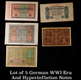 Lot of 5 German WWI Era And Hyperinflation Notes Grades