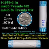 BU Shotgun Jefferson 5c roll, 1979-d 40 pcs Bank $2 Nickel Wrapper
