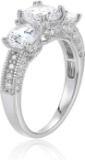 Decadence sterling Silver 6.5mm Round 3 Stone Pave Engagement Ring Size 8