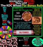 CRAZY Penny Wheel Buy THIS 1980-d solid Red BU Lincoln 1c roll & get 1-10 BU Red rolls FREE WOW
