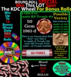 CRAZY Penny Wheel Buy THIS 1961-d solid Red BU Lincoln 1c roll & get 1-10 BU Red rolls FREE WOW