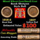 Lincoln Wheat Cent 1c Mixed Roll Orig Brandt McDonalds Wrapper, 1916-d end, 1907 Indian other end