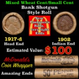 Lincoln Wheat Cent 1c Mixed Roll Orig Brandt McDonalds Wrapper, 1917-d end, 1902 Indian other end