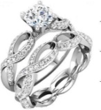 Decadence Sterling SIlver Rhodium 6mm Round Cut Infinity Engagement Set Size 9