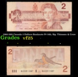 1986-1991 Canada 2 Dollars Banknote P# 94b, Sig. Thiessen & Crow Grades vf+