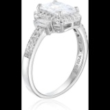 Decadence Sterling Silver 6x8mm Emerald 3 Stone Engagement Ring With 2x4mm Baguette Side Stones Size
