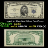 1953A $5 Blue Seal Silver Certificate Grades Select AU