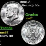 1980-d Kennedy Half Dollar 50c Grades GEM++ Unc