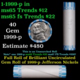 BU Shotgun Jefferson 5c roll, 1999-p 40 pcs Bank $2 Nickel Wrapper OBW