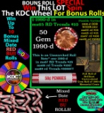 1-10 FREE BU RED Penny rolls with win of this 1990-d SOLID RED BU Lincoln 1c roll incredibly FUN whe