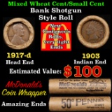 Lincoln Wheat Cent 1c Mixed Roll Orig Brandt McDonalds Wrapper, 1917-d end, 1903 Indian other end
