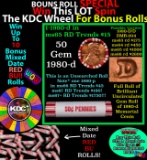 1-10 FREE BU RED Penny rolls with win of this 1980-d SOLID RED BU Lincoln 1c roll incredibly FUN whe