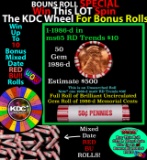 1-10 FREE BU RED Penny rolls with win of this 1986-d SOLID RED BU Lincoln 1c roll incredibly FUN whe