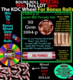 1-10 FREE BU RED Penny rolls with win of this 1994-p SOLID RED BU Lincoln 1c roll incredibly FUN whe
