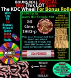 1-10 FREE BU RED Penny rolls with win of this 1962-p SOLID RED BU Lincoln 1c roll incredibly FUN whe