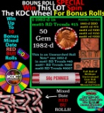 1-10 FREE BU RED Penny rolls with win of this 1982-d SOLID RED BU Lincoln 1c roll incredibly FUN whe