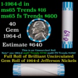 BU Shotgun Jefferson 5c roll, 1964-d 40 pcs Bank $2 Nickel Wrapper OBW
