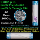 BU Shotgun Jefferson 5c roll, 2005-p Ocean 40 pcs Bank $2 Nickel Wrapper OBW