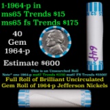 BU Shotgun Jefferson 5c roll, 1964-p 40 pcs Bank $2 Nickel Wrapper OBW
