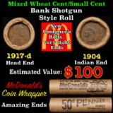 Lincoln Wheat Cent 1c Mixed Roll Orig Brandt McDonalds Wrapper, 1917-d end, 1904 Indian other end