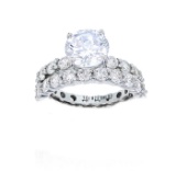 Decadence sterling Silver Round Cut Ring With Baguette Chiseled Band Size 9