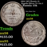 1884 (AG) Russia 15 Kopeks Silver Y# 21a.2 Grades Choice AU/BU Slider