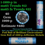 BU Shotgun Jefferson 5c roll, 1999-p 40 pcs Dunbar $2 Nickel Wrapper OBW