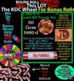 1-10 FREE BU RED Penny rolls with win of this 1980-d SOLID RED BU Lincoln 1c roll incredibly FUN whe