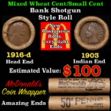 Lincoln Wheat Cent 1c Mixed Roll Orig Brandt McDonalds Wrapper, 1916-d end, 1903 Indian other end
