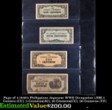 Page of 4 1940's Philippines Japanese WWII Occupation (JIM) 1 Centavo (CU), 5 Centavos(AU), 10 Centa