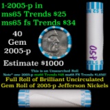 BU Shotgun Jefferson 5c roll, 2005-p Ocean 40 pcs Bank $2 Nickel Wrapper OBW
