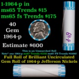 BU Shotgun Jefferson 5c roll, 1964-p 40 pcs Bank $2 Nickel Wrapper OBW