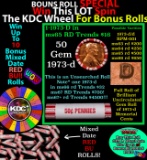 CRAZY Penny Wheel Buy THIS 1973-d solid Red BU Lincoln 1c roll & get 1-10 BU Red rolls FREE WOW