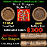 Lincoln Wheat Cent 1c Mixed Roll Orig Brandt McDonalds Wrapper, 1916-d end, 1881 Indian other end