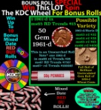 CRAZY Penny Wheel Buy THIS 1961-d solid Red BU Lincoln 1c roll & get 1-10 BU Red rolls FREE WOW