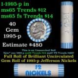BU Shotgun Jefferson 5c roll, 1995-p 40 pcs Brandt $2 Nickel Wrapper