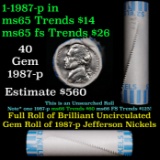 BU Shotgun Jefferson 5c roll, 1987-p 40 pcs Bank $2 Nickel Wrapper