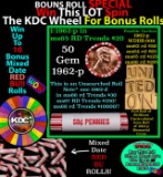 CRAZY Penny Wheel Buy THIS 1962-p solid Red BU Lincoln 1c roll & get 1-10 BU Red rolls FREE WOW