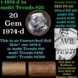 BU Shotgun Kennedy 50c roll, 1974-d 20 pcs Federal Reserve Bank of Minneapolis Wrapper $10