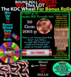 CRAZY Penny Wheel Buy THIS 2001-p solid Red BU Lincoln 1c roll & get 1-10 BU Red rolls FREE WOW
