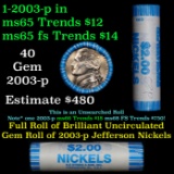 BU Shotgun Jefferson 5c roll, 2003-p 40 pcs Dunbar $2 Nickel Wrapper OBW