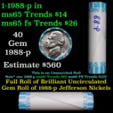 BU Shotgun Jefferson 5c roll, 1988-p 40 pcs Bank $2 Nickel Wrapper