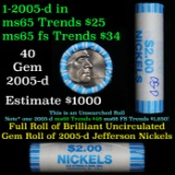 BU Shotgun Jefferson 5c roll, 2005-d Bison 40 pcs N.F. String & Son $2 Nickel Wrapper
