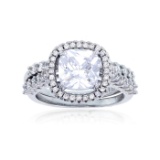 Decadence Sterling SIlver Rhodium 8mm Cushion Cut Engagement Set Size 8