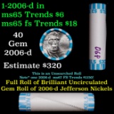BU Shotgun Jefferson 5c roll, 2006-p 40 pcs Bank $2 Nickel Wrapper OBW