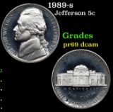 Proof 1989-s Jefferson Nickel 5c Grades GEM++ Proof Deep Cameo