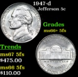 1947-d Jefferson Nickel 5c Grades GEM++ 5fs