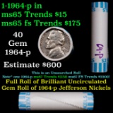 BU Shotgun Jefferson 5c roll, 1964-p 40 pcs Bank $2 Nickel Wrapper OBW
