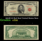 1953B $5 Red Seal United States Note Grades vf++