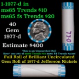 BU Shotgun Jefferson 5c roll, 1977-d 40 pcs Bank $2 Nickel Wrapper OBW